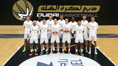 The Dubai Basketball squad ahead of their ABA League opener against Red Star of Serbia. Chris Whiteoak / The National