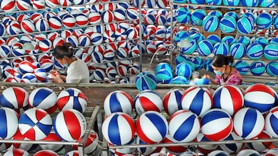 Basketballs being produced at a factory in Sihong, in China's eastern Jiangsu province.  AFP