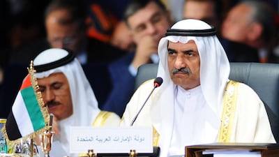 Sheikh Hamad bin Mohammed Al Sharqi, Ruler of Fujairah, attends the Arab League summit in Egypt's Red Sea resort of Sharm El Sheikh on March 28, 2015. AFP
