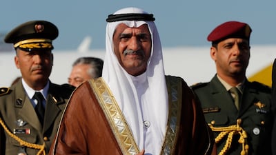 On September 18, 1974, Sheikh Hamad bin Mohammed Al Sharqi, age 25, became the Ruler of Fujairah, heralding 50 years of opportunity and development for its people. Here, Sheikh Hamad is pictured upon his arrival at Tunis-Carthage International Airport in the Tunisian capital to attend the Arab Summit on March 30, 2019. AFP