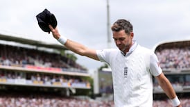 James Anderson leaves the field following his final test for England on day three of the first Rothesay Men's Test match at Lord's Cricket Ground, London, Friday July 12, 2024.  (Steven Paston / PA via AP)