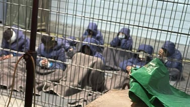 Palestinian detainees held at a detention centre at Sde Teiman military base in southern Israel. Photo: Breaking The Silence via AP
