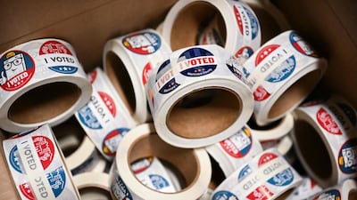 Rolls of 'I Voted' stickers at the Maricopa County Tabulation and Election Centre ahead of the Arizona primary and general elections in Phoenix. AFP