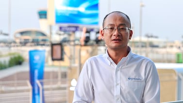 Chris Chen, chief executive of SingAuto, during the launch of the company's flagship S1 autonomous electric vehicle in Abu Dhabi on Monday. Victor Besa / The National