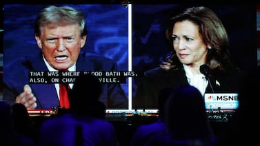 WEST HOLLYWOOD, CALIFORNIA - SEPTEMBER 10: People watch the ABC News presidential debate between Democratic presidential nominee, U. S.  Vice President Kamala Harris and Republican presidential nominee, former U. S.  President Donald Trump at a debate watch party at The Abbey, an iconic gay bar, on September 10, 2024 in West Hollywood, California.  Harris and Trump are facing off in their first presidential debate of the 2024 presidential cycle.    Mario Tama / Getty Images / AFP (Photo by MARIO TAMA  /  GETTY IMAGES NORTH AMERICA  /  Getty Images via AFP)