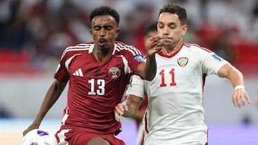 UAE forward Caio Canedo challenges Qatar midfielder Ibrahim Mohammadi during their World Cup 2026 Asia qualifier at the Ahmad bin Ali Stadium on September 5, 2024. AFP