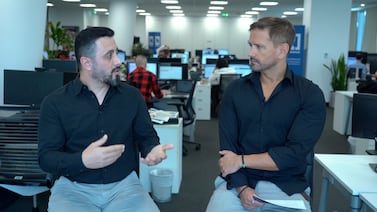 The National's senior news reporter Ali Al Shouk, left, talks to Greg Tanner about the annual Hajj pilgrimage