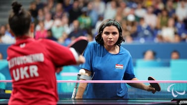 Iraq's Najlah Imad Lafta during her table-tennis final win over Maryna Lytovchenko at the Paris Paralympics. Getty Images