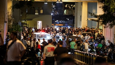 People gather outside American University of Beirut Medical Center (AUBMC) as more than 1,000 people, including Hezbollah fighters and medics, were wounded when the pagers they use to communicate exploded across Lebanon, according to a security source, in Beirut, Lebanon September 17, 2024.  REUTERS / Mohamed Azakir        TPX IMAGES OF THE DAY