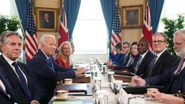 UK Prime Minister Keir Starmer, second right, and US President Joe Biden, second left, attend a meeting at the White House in Washington. PA