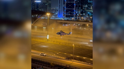 Dubai Police helicopter lands on busiest motorway for air rescue