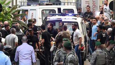Paramedics transport an injured person to the American University of Beirut Medical Centre (AUBMC) after an incident involving Hezbollah members' wireless devices in Beirut,  Lebanon, 17 September 2024. EPA