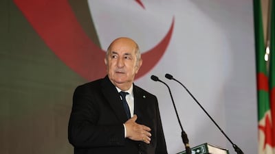 President Abdelmadjid Tebboune takes the oath of office during the swearing-in ceremony in Algiers. EPA