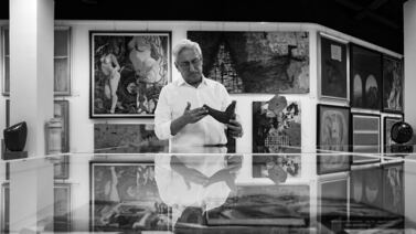 Dr Hasanain Al Ibrahimi in the Iwan Gallery of the Ibrahimi Collection Group in the capital, Baghdad. Aymen Al-Ameri / The National