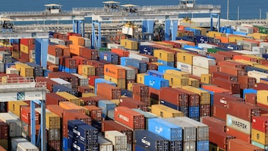 Containers on the quayside at Abu Dhabi's Khalifa Port. UK ministers will meet Gulf officials in Riyadh to finalise trade deals. Reuters