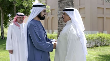 Sheikh Mohammed bin Rashid, Vice President and Ruler of Dubai, meets King Hamad of Bahrain in Abu Dhabi on Thursday. Wam