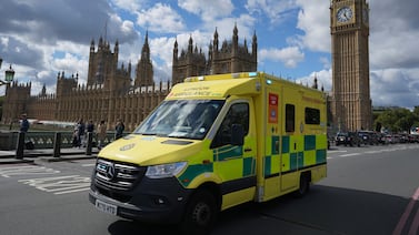 An ambulance on Westminster Bridge in London. A government-backed report has called for HAPI zones to be created to help tackle the UK's health crisis. AP