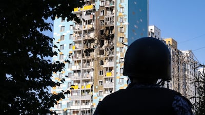 Damage to a residential building following a Ukrainian drone attack in Ramenskoye in the Moscow region of Russia on September 10. AFP